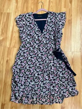 Banana Republic Navy Floral Wrap Dress with Pink & White Flowers